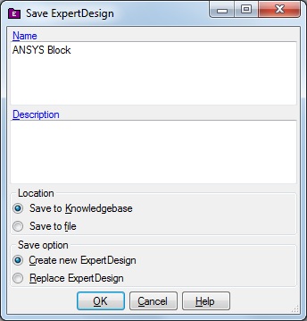 Save ANSYS Block ExpertDesign Dialog Graphic